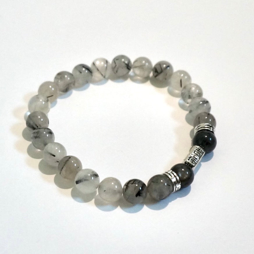 Fortune Vanguard - Natural Black Crystal with Silver Chinese Character Charm (Unisex)