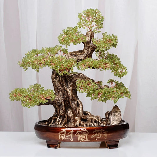 Forever Spring- Prosperity Fengshui Bonsai Crystal Tree con jade natural