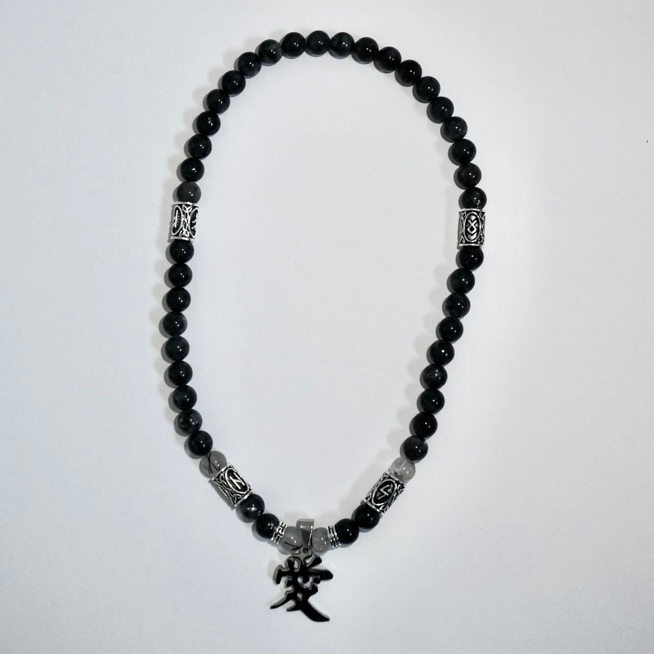 Eternal Love - Black Crystal Necklace with Silver Chinese character charm (Unisex)