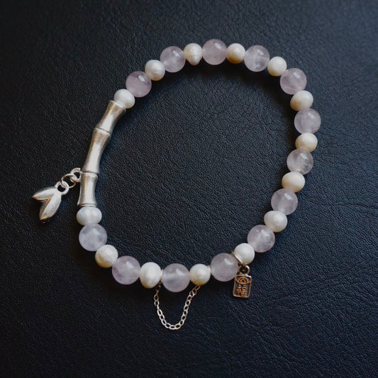 Beloved - Pearl and Natural Rosa Quartz Bracelet with fortune charm